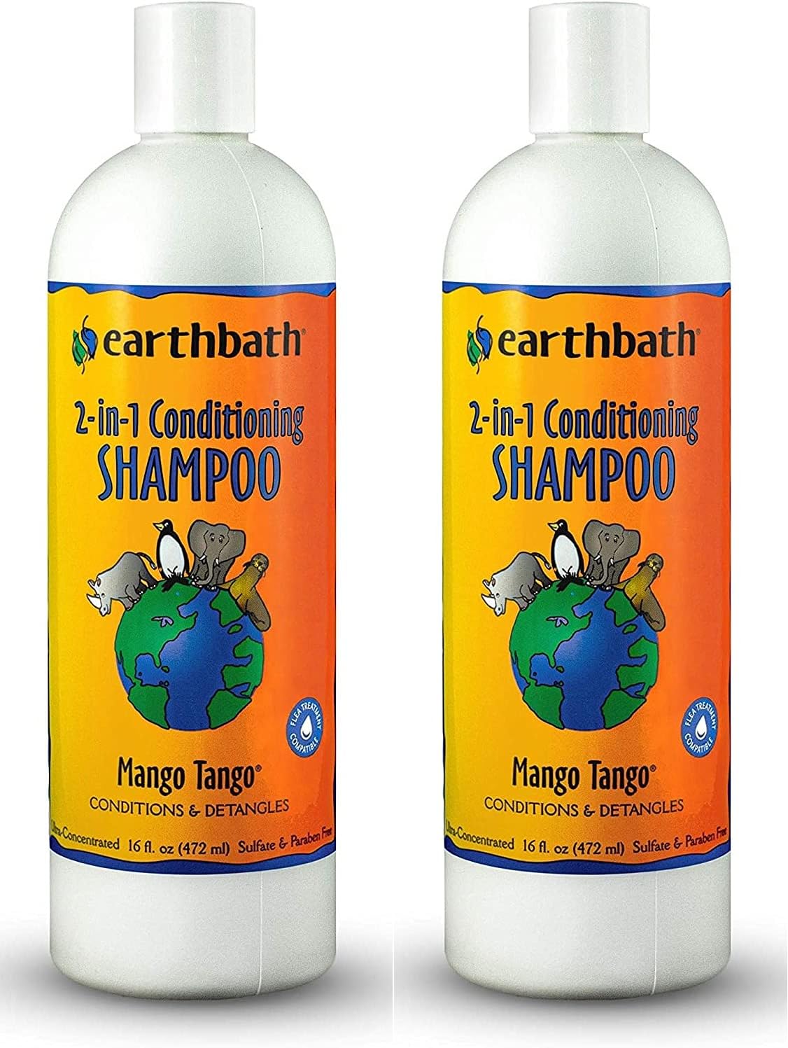 earthbath, Mango Tango 2-in-1 Conditioning Shampoo - Cruelty Free Dog Shampoo and Conditioner, Made in USA, Gentle Dog Conditioner, Best Puppy Shampoo & Puppy Supplies, Safe Dog Wash - 16 Oz (2 Pack)