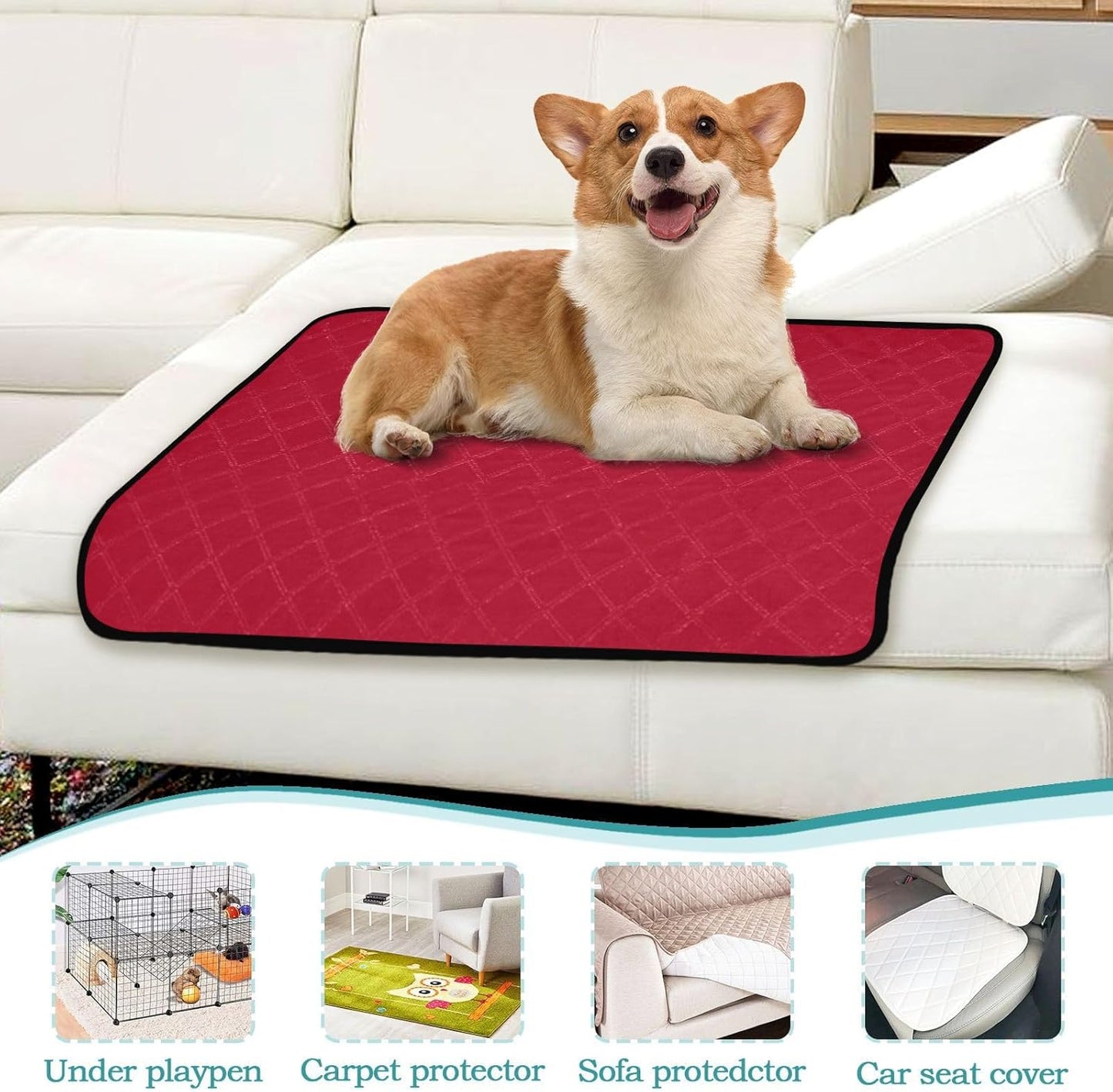 Red Solid Color Washable Pee Pads for Dogs Cats, Reusable Puppy Pads Absorbent Non-Slip Waterproof Pet Training Pads for Potty Training, Playpen, Crate