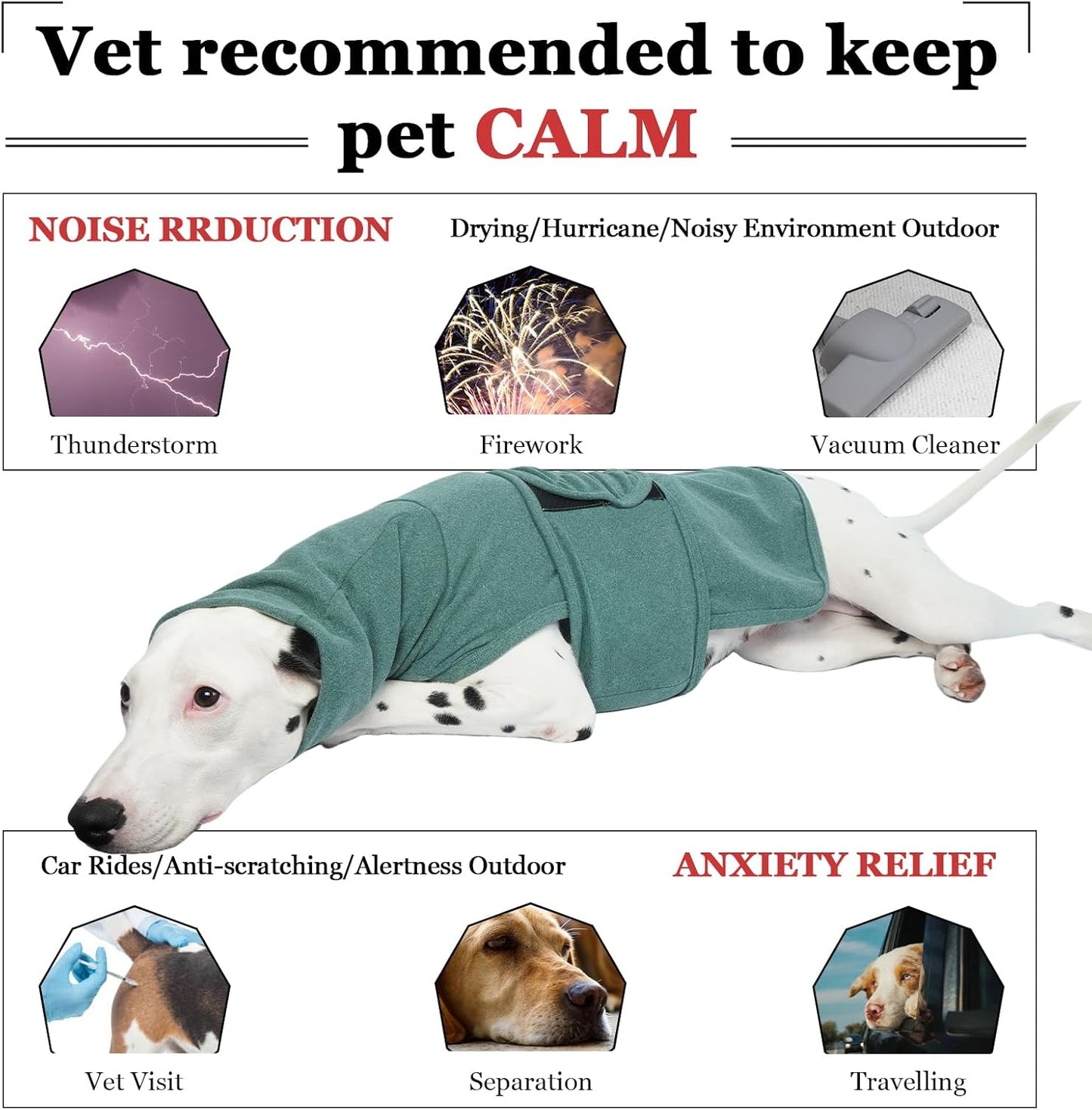 ROZKITCH Dog Anxiety Vest Calming Jacket with Hoodie Soft Dog Ears Cover, Warm Clothes with Ear Wrap for Fireworks Travel Vet Visit Separation Anxiety Relief, Calming Shirt Wrap Green XL