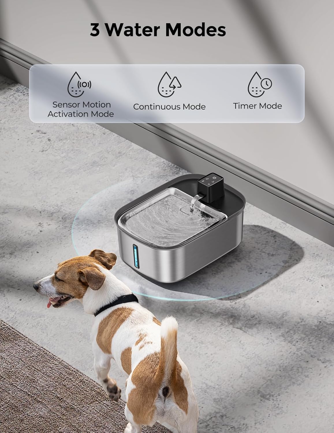 Wireless 7.5l/254oz/2Gal Dog Water Fountain for Large Dogs Stainless Steel, Quiet Pet & Cat Water Fountain with Motion Sensor, Automatic Water Dispenser for Dogs&Multi-Pet Homes with 6psc Filter