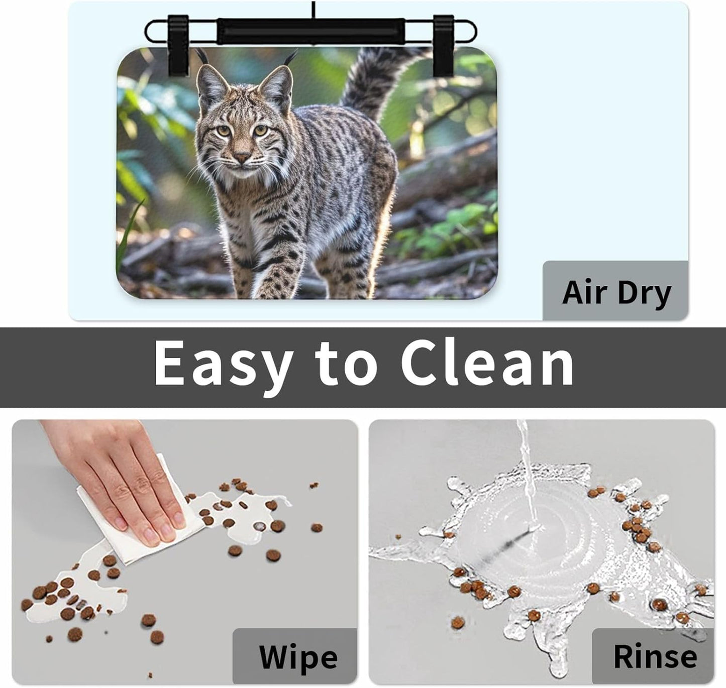 Pet Feeding Mat Leather Dog Food Mat Waterproof Pet Tablecloth Wild Bobcat Pet Placemat for Dogs Absorbent Dog Bowl Mat Anti-Slip Dogs Mats for Food and Water