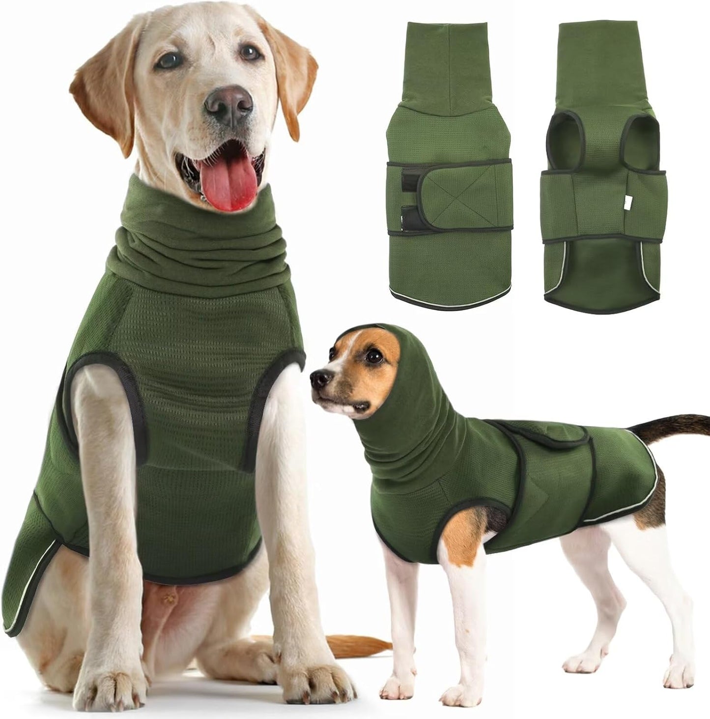 IDOMIK Dog Anxiety Calming Hoodie, Breathable Dog Jacket Vest for Thunderstorms, Fireworks, Vet Visits, Separation, Adjustable Noise Block & Ear Protection Recovery, Green, M