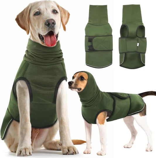 IDOMIK Dog Anxiety Calming Hoodie, Breathable Dog Jacket Vest for Thunderstorms, Fireworks, Vet Visits, Separation, Adjustable Noise Block & Ear Protection Recovery, Green, M