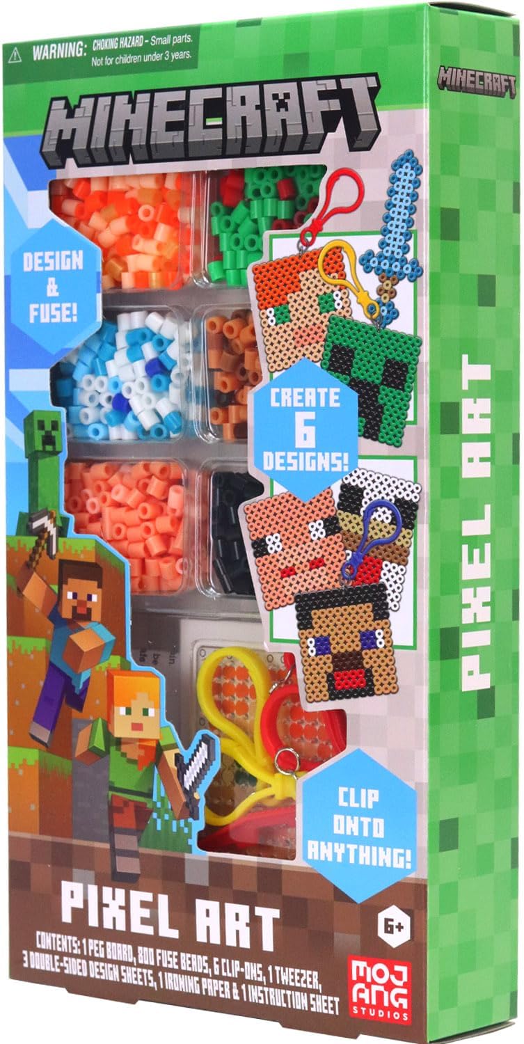 Tara Toys Minecraft Pixel Art Bead Kit 800 Beads, Templates & Pegboards Build Minecraft Pixel Characters & Tools Creative Craft Toy for Kids Ages 6