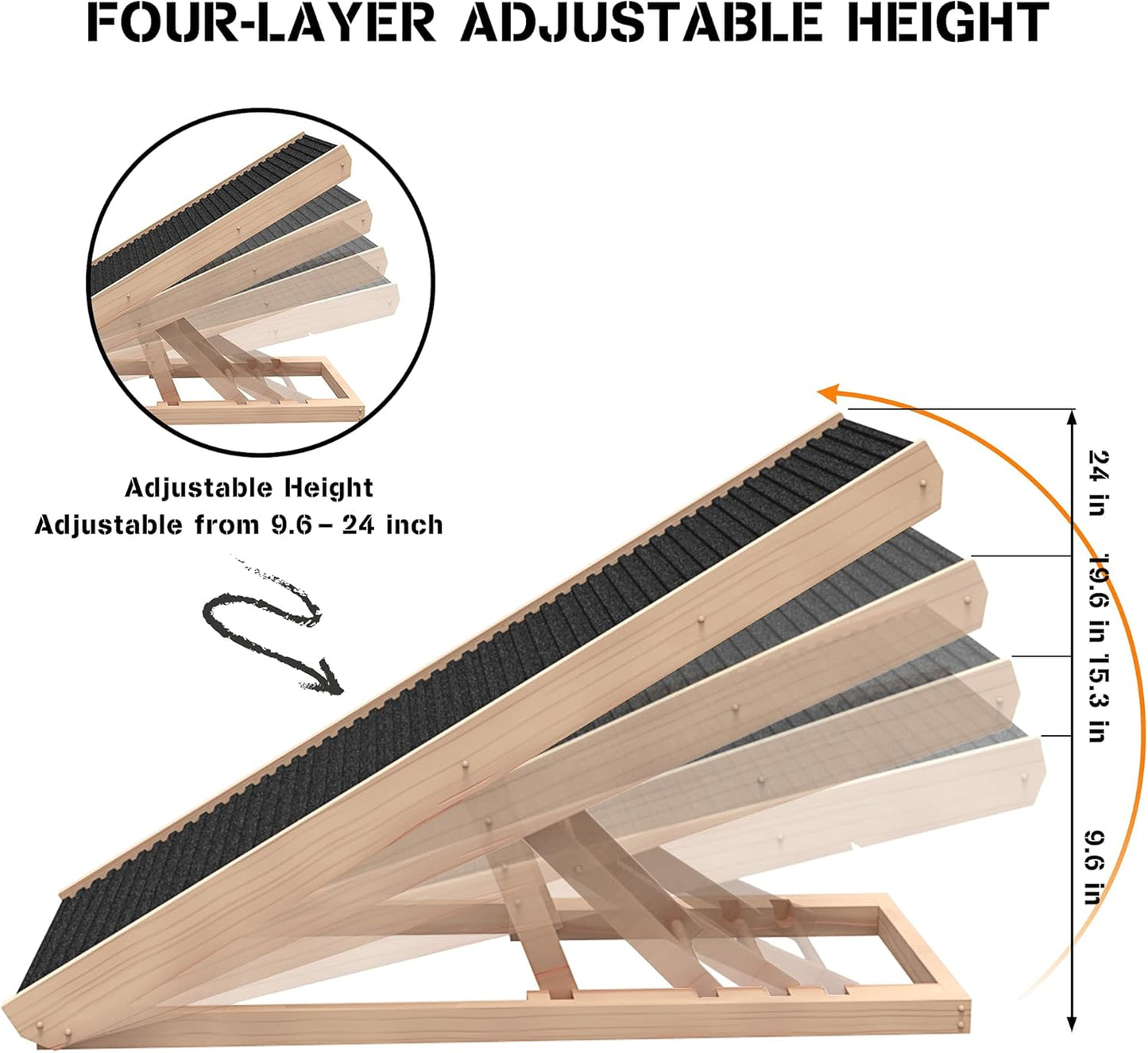 Adjustable Pet Ramp for All Dogs and Cats - Folding Portable Dog Ramp for Couch or Bed with Non Slip Carpet Surface, 40”Long and Height Adjustable from 9”to 24” - Up to 100 Lbs