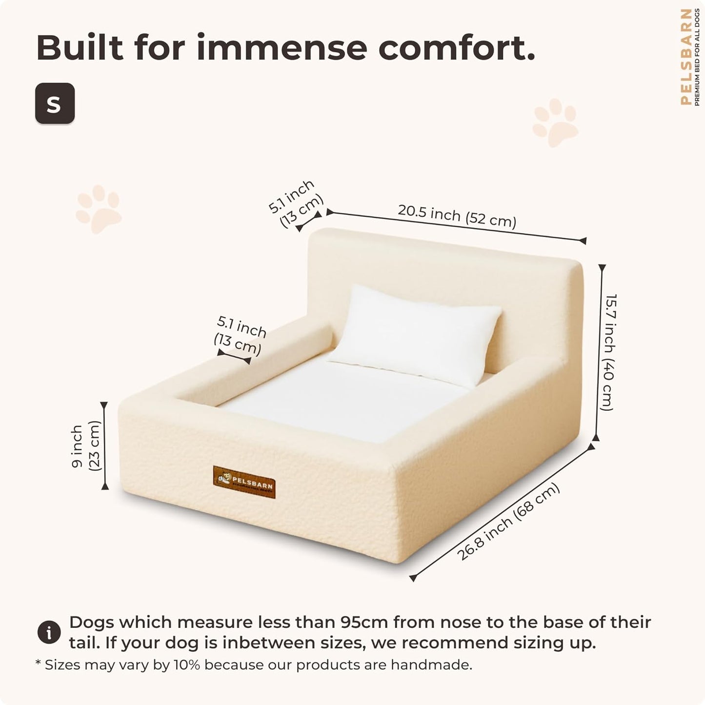 Pelsbarn Real Orthopedic Dog Bed, High-Density Memory Foam with Waterproof Fitted Sheets - Machine Washable, Small, Beige