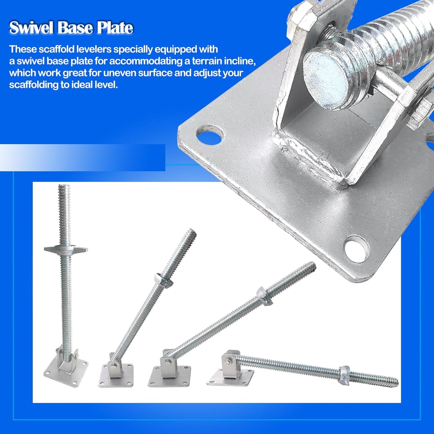 GaeaAuto 4 Pack Scaffold Swivel Screw Jack Solid Stem Adjustable Leveling Jacks with Base Plate for Baker-Style Scaffolding Equipment