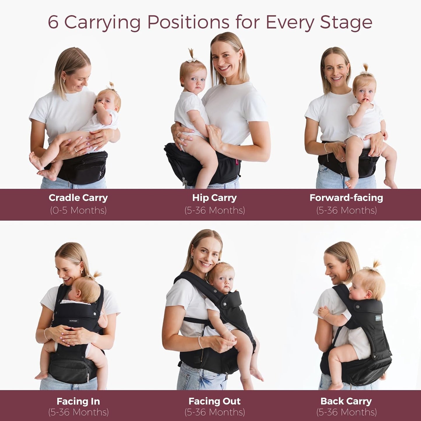 Momcozy Baby Carrier with Hip Seat, 2-in-1 Forward-Facing Carry for Long Walks, Detachable Hands-Free Infant Carrier up to 44lbs, All Seasons Toddler Carrier Fits Waist Sizes up to 45 Inches, Black