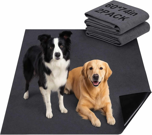 2 Pack Extra Large 60"x74" Reusable Dog Mat Jumbo Waterproof Absorbent Non-Slip Pee Pads Machine Washable Playpen Mat for Training, Whelping, Incontinence, Crate/Kennel Use (Dark Grey)