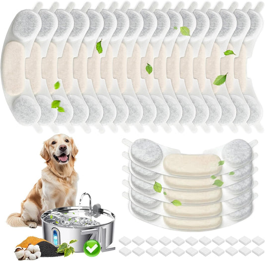 22 Pack Replacement Filters for smartoo 7L/236oz Stainless Steel Dog Water Fountain, 6 Month Set for Large Dogs Water Bowl Dispenser, Includes 22 Filters & 22 Sponges (22Pack)