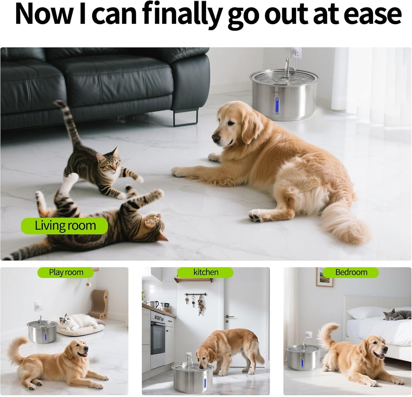 Dog Water Fountain, 11L/2.8Gal Quiet Dog Fountain Water Bowl with Visible Window Stainless Steel Dog Water Fountain with 2 Spray Modes and 15 Fliters for Large Medium Small Dogs Pets