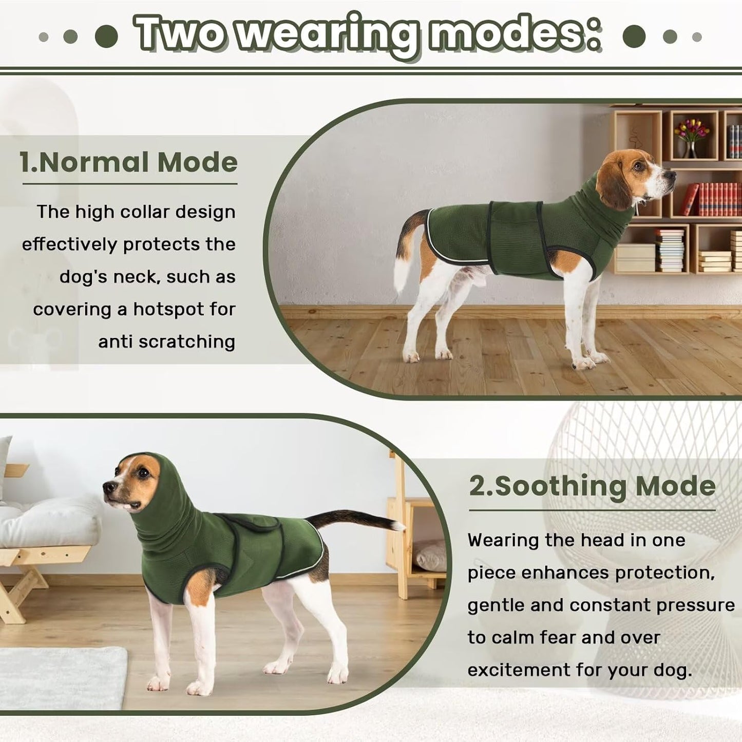 IDOMIK Dog Anxiety Calming Hoodie, Breathable Dog Jacket Vest for Thunderstorms, Fireworks, Vet Visits, Separation, Adjustable Noise Block & Ear Protection Recovery, Green, M