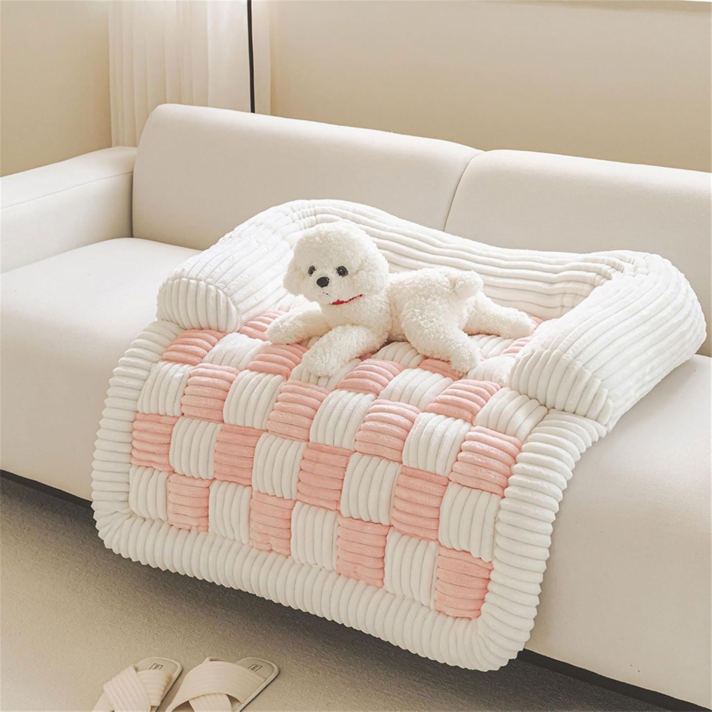 Comfortable Dog Couch Bed with Eggs Shape Foam Side Pillows Removable Covers Nonslip Pet Bedding for Winter Small Sofa Bed