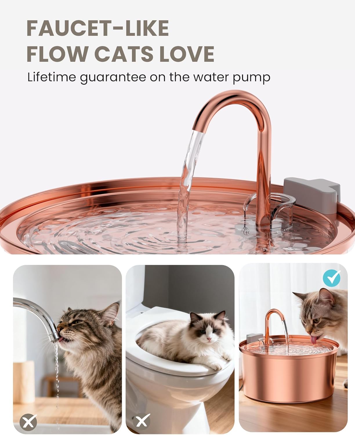 Tomxcute Copper Cat Water Fountain, 108oz/3.2L Large Capacity, Ultra-Quiet Pump (≤25dB), Multi-Layer Filtration, Easy Hand-Wash Design for Cats & Small Dogs
