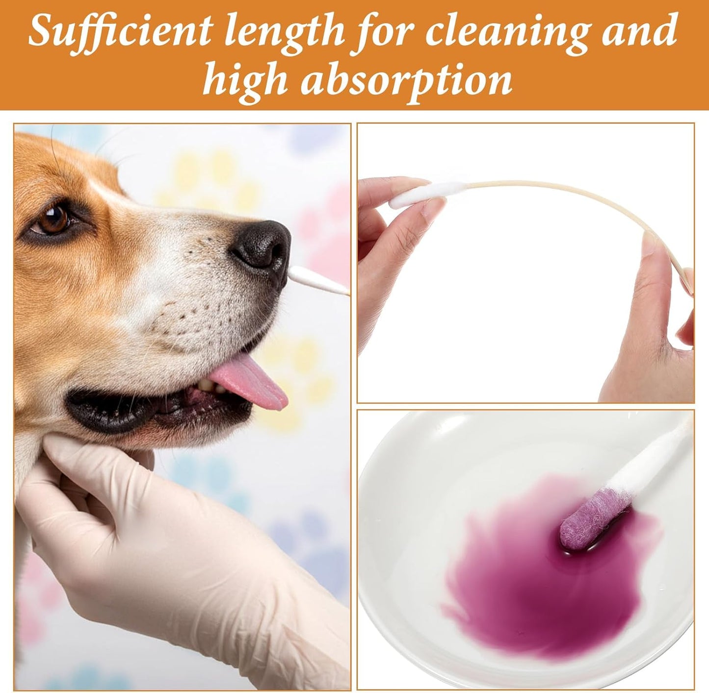 100 PCS Long Cotton Swabs for Dog Ears, 6-Inch Large Cotton Ear Swabs for Cleaning Dog Ears, Extra-Long Handle Ear Picks for Pet Cleaner Care, Long Swab for Cleaning