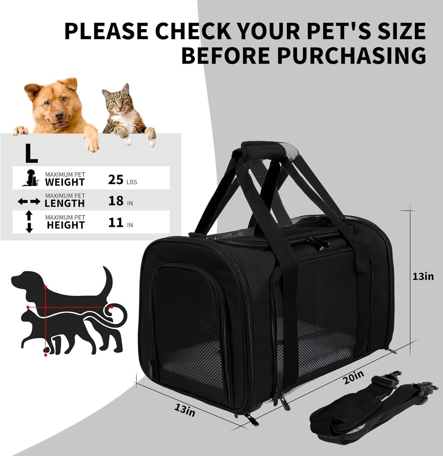 Carriers Soft-Sided Pet Carrier for Medium Large Cats Dogs Under 35Lbs,Breathable Mesh Ventilation Design,Airline Approved Cat Carrying Case(X-Large,Black)