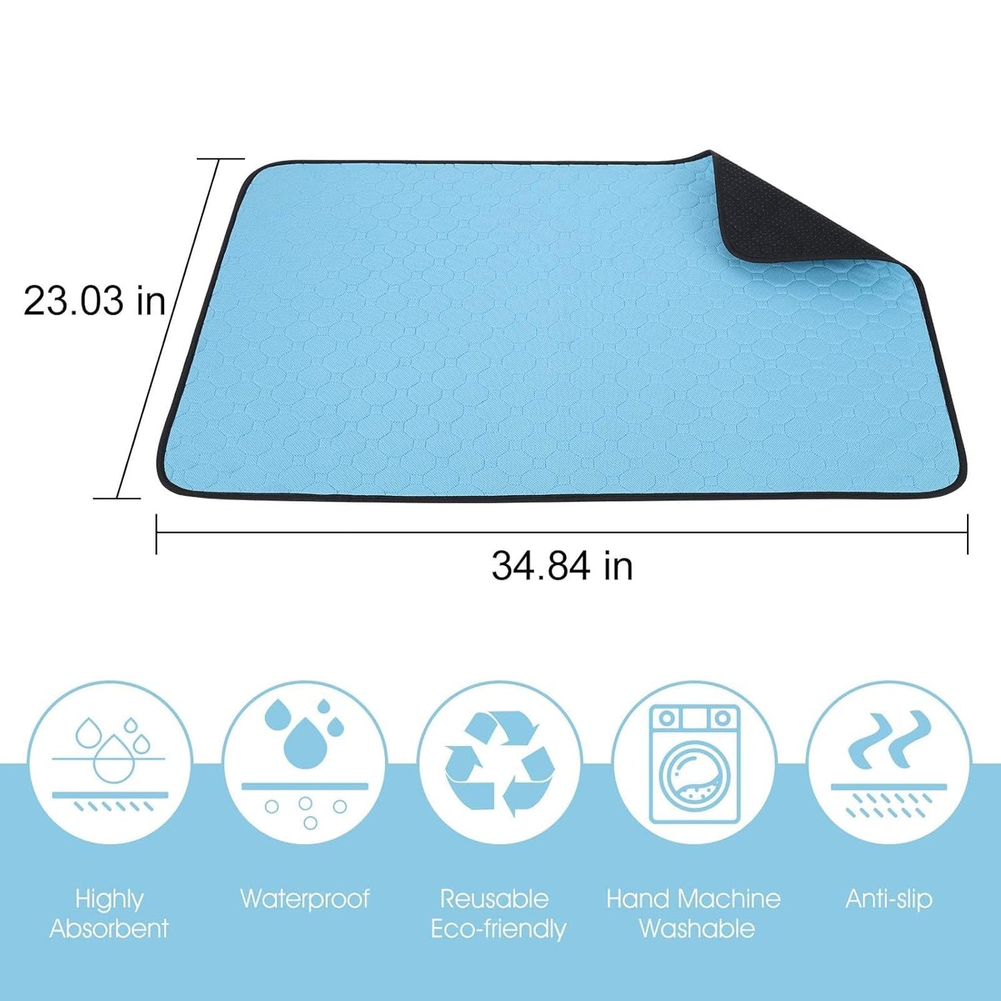 Washable Puppy Pads 4-Pack, 23"x35" Large Reusable Dog Pee Pads, Super Absorbent & Non-Slip Mat for Potty Training, Whelping, Crates & Playpens，Blue
