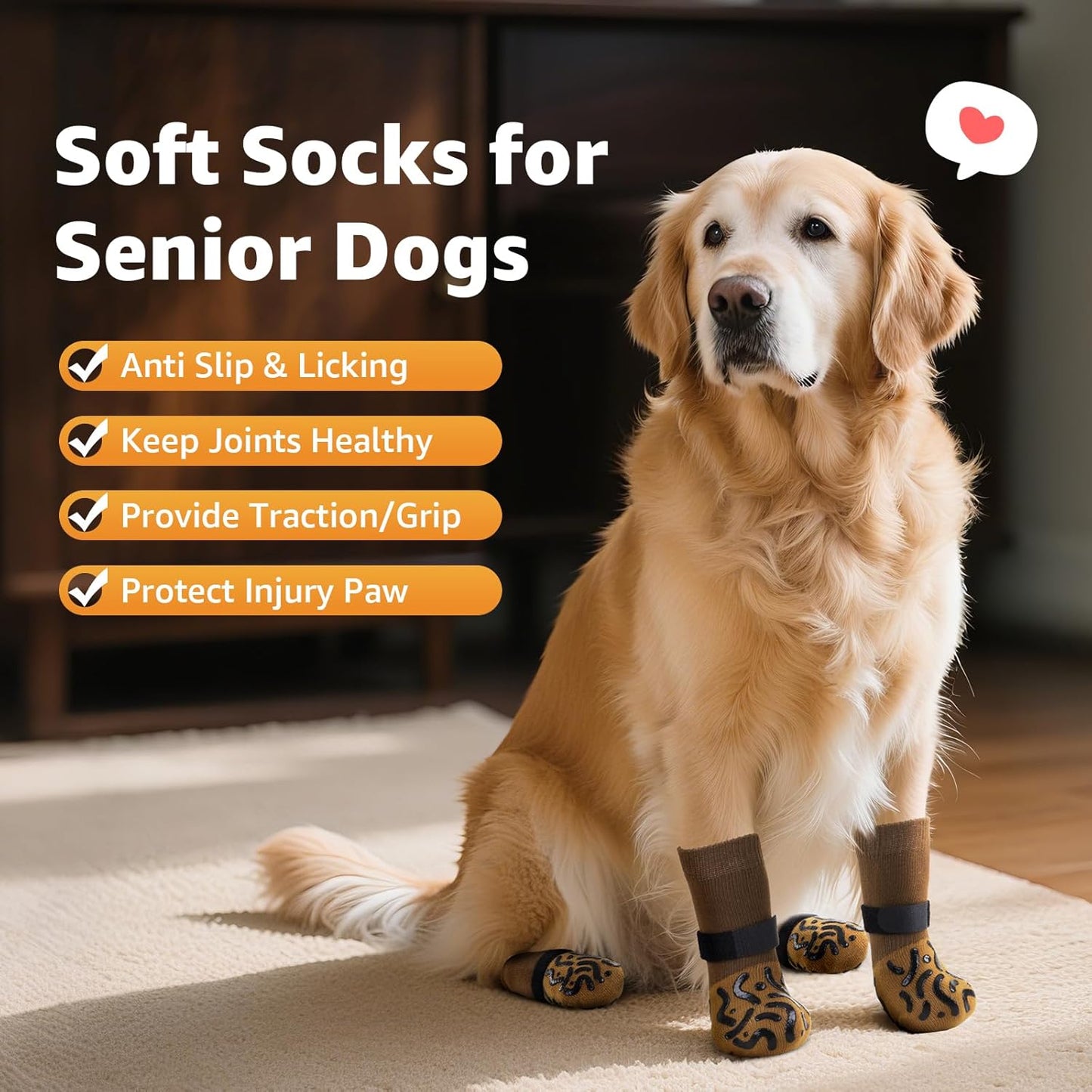 Double Sides Non-Slip Dog Socks to Prevent Licking Paws - Strong Traction for Paw Protector, Senior Dogs, Hardwood Floors, Dog Booties with Grippers - Size Medium