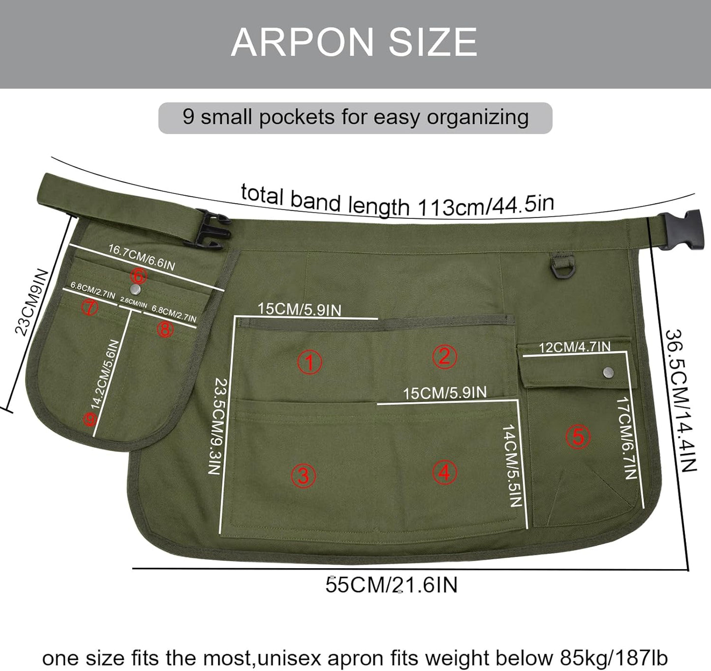 Molaxhome Waist Tool Apron with Multi-Pocket Waitress Server Apron with Adjustable Belt Gardening Aprons