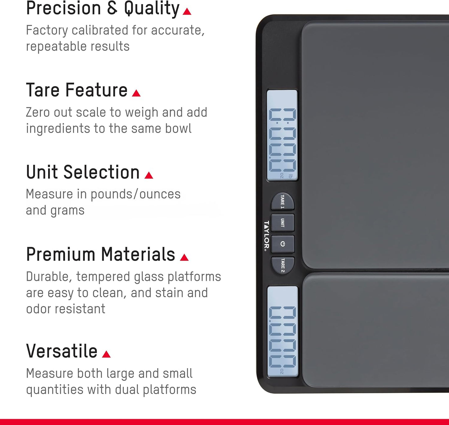 Taylor Dual Platform Food Kitchen Scale, Digital Grams and Ounces for Weight Loss, Baking, Cooking, Meal Prep, Spices, and Coffee, Backlit Display, Glass Platforms, 15lb, and 16oz Capacity, Black