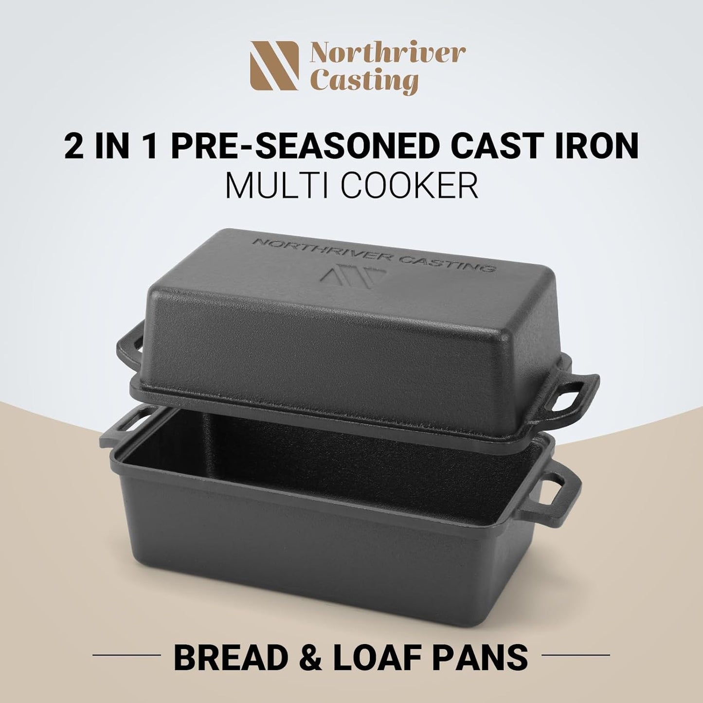 9×5 Inch Cast Iron Loaf Pan with Lid | Bread Baking Pan | Even Heat Distribution for Homemade Bread, Cake, and Meatloaf | 2 Piece Set