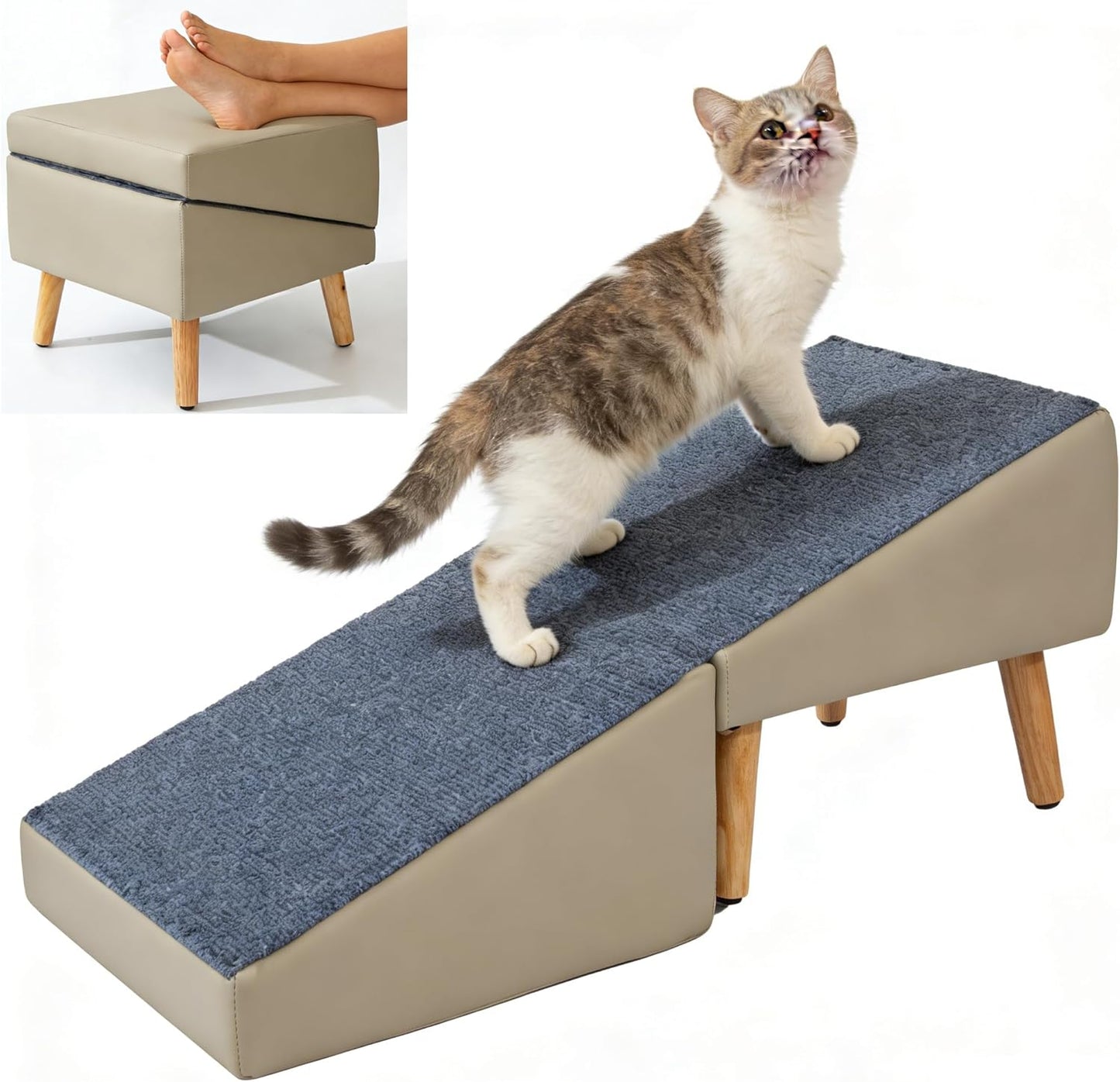 Foldable Dog Ramp Split Ottoman Outdoor seat footrest Stool Couch Sofa Furniture Car SUV RV Side Door, Small Medium Senior Injured cat Step Stair to Porch, Large Steady pet ramp (Light Grey, Large)