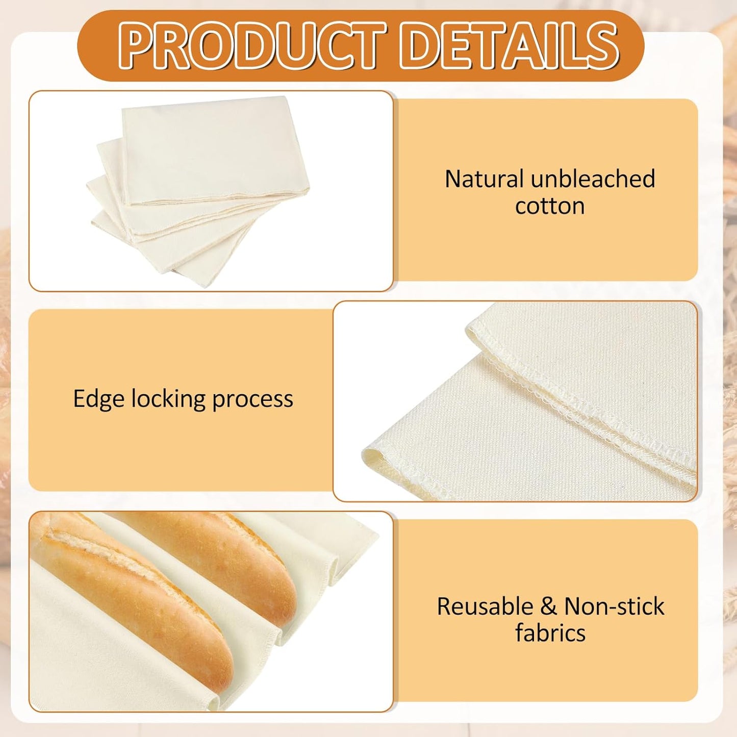 4PCS Tea Towels for Baking Sourdough, 14x18.8 Inch Reusable Thick Bread Towels for Proofing, Bread Cloth for Baguettes, Pastry, Loaves