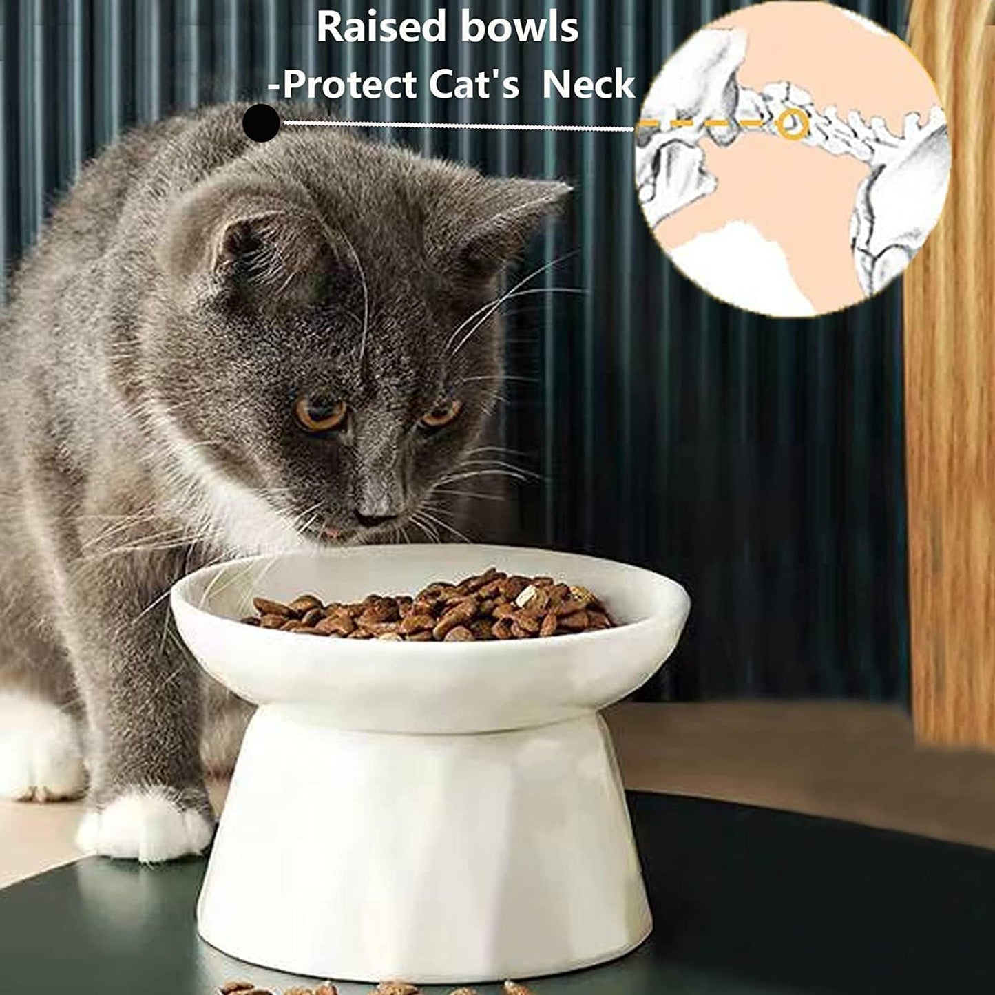 Raised Slow Feeder Cat Bowl, Ceramic Elevated Cat Slow Feeder, Healthy Eating for Wet & Dry Food, Sturdy & Grippy, Pet Puzzle Food Plate, Prevent Vomitting Indigestion, Dishwasher Safe