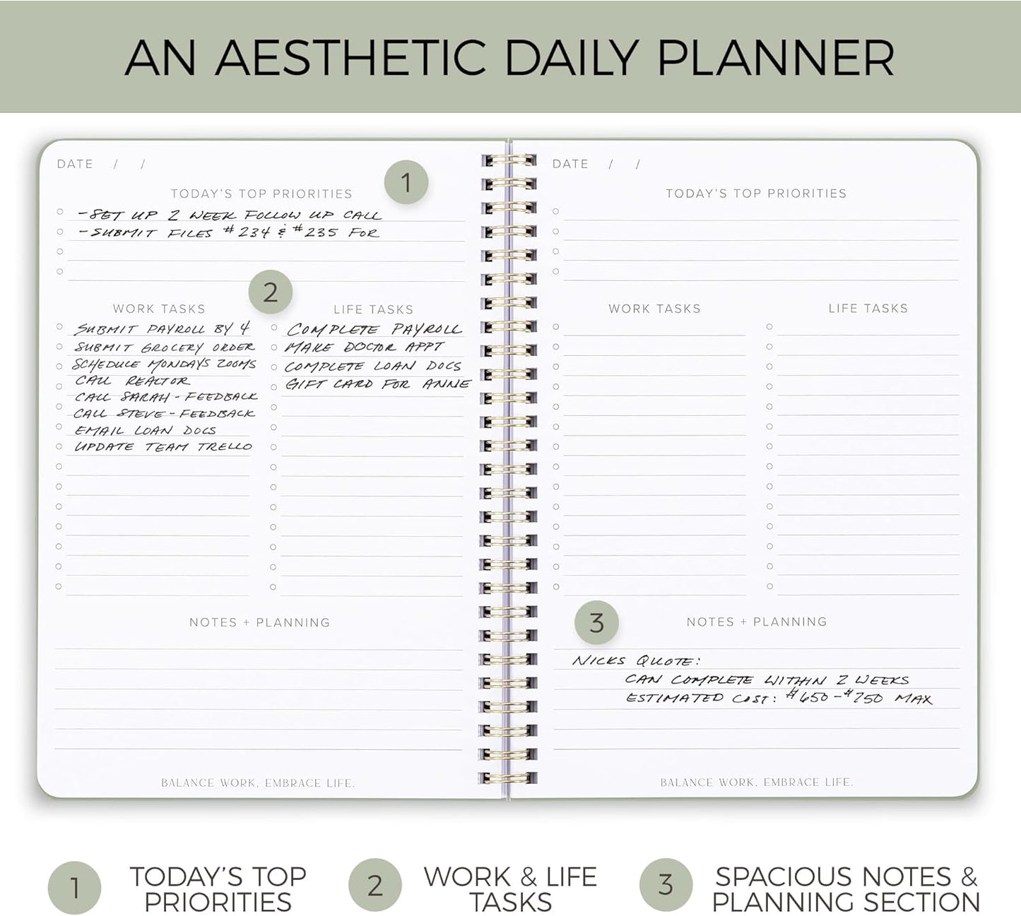Beautiful Daily Planner and To Do List Notebook For Work And Life - The Perfect Undated Planner to Easily Organize Tasks and Appointments - Stylish Office and School Supplies for Women