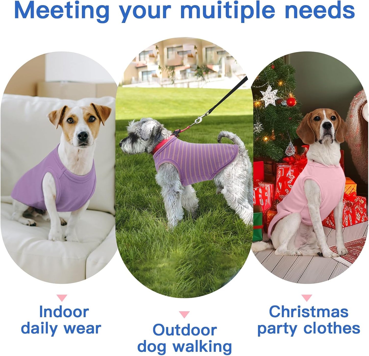 3 Pack Dog Fleece Vest -Pink-M,Classic Striped Solid Pullover| Soft Sweat Shirts for Small Dogs Male,Stretchy Lightweight Pullover for Outdoor Chill Protection