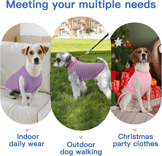 3 Pack Dog Fleece Vest -Pink-M,Classic Striped Solid Pullover| Soft Sweat Shirts for Small Dogs Male,Stretchy Lightweight Pullover for Outdoor Chill Protection