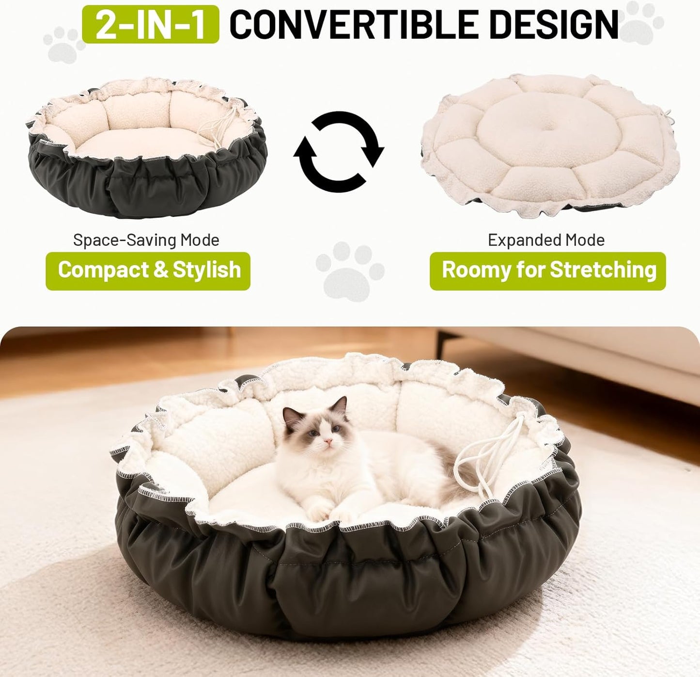 Cat Beds for Indoor Cats,Washable Round Pet Bed for Puppy and Kitty,Super Soft Durable Fabric Pet Beds, Washable Luxury Cat & Dog Bed 20.8inch