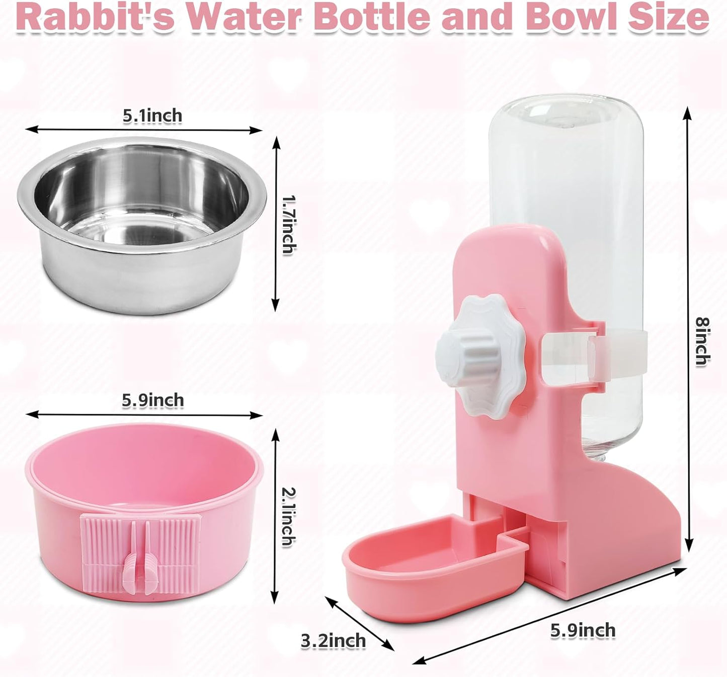 kathson Rabbit Suspended Feeder Dispenser Hanging Water Fountain Automatic Bottle,Crate Bowl Removable Plastic Stainless Steel Pet Cage Coop Cup with Bolt Holder Set for Bunny Cat Dog and Other Animal