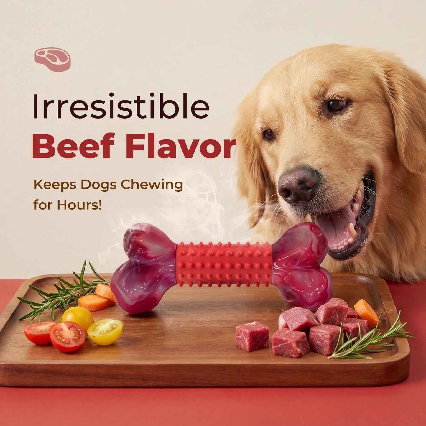 Apasiri Tough Dog Toys for Aggressive Chewers Beef Flavor: 8" Dog Chew Bone for Large Breed, Nylon & Rubber Chew Toy for Medium Large Dogs