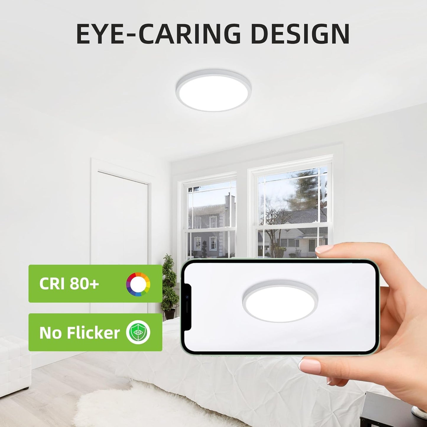 hykolity 12 Inch Selectable CCT LED Round Flat Panel Light, 24W 3000K/4000K/5000K, Edge-Lit Flush Mount Ceiling Light Fixture for Kitchen, Bedroom, Laundry and Closet Room, White