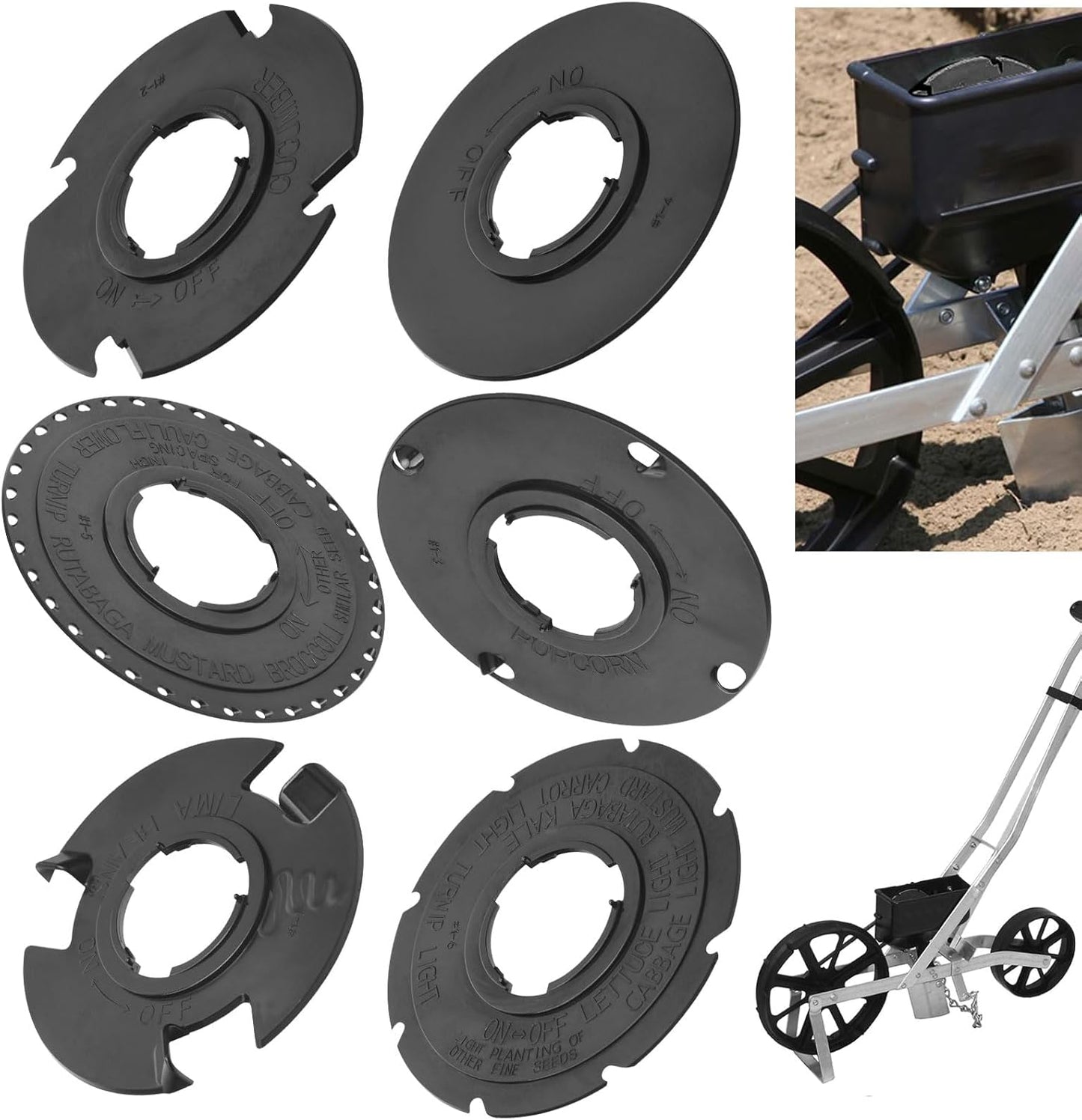 12 Set Standard 60010 60009 Optional Seed Plate set for Earth Way 1001-B Garden Seeder, Contains Light Carrot Lima Bean Popcorn Cucumber Popcorn Seed Plate, Broccoli & Blank Customizable Seed Plate