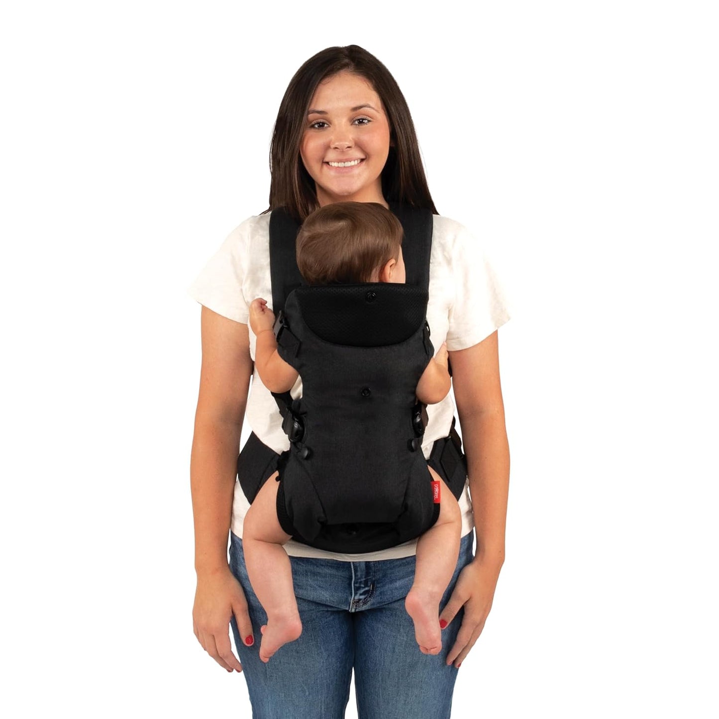 Nuby Baby Carrier with 3 Carry Positions, Adjustable Leg Support for “M” Position, Padded Shoulder Straps & Waist Belt – Lightweight, Comfortable & Secure Inward, Outward & Back Carry Option, Black