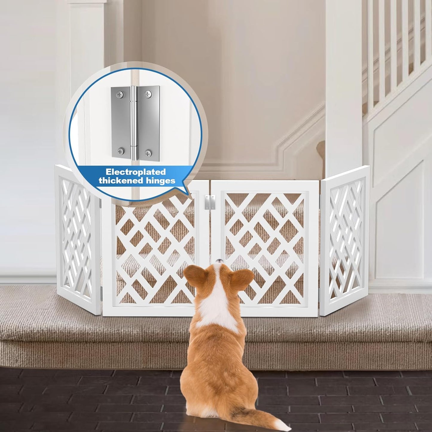 Cut-Out Design 16" Short Dog Gate for Small Dogs, Foldable Retractable Puppy Gate Indoor - Freestanding Lightweight Pet Barrier for Doorways, Stairs, Hallways (Extends to 41", White)