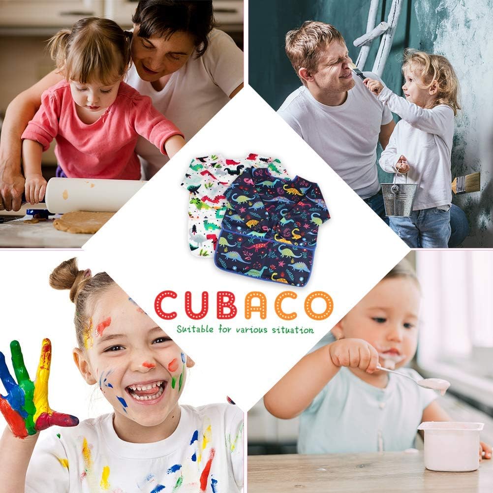 CUBACO Kids Painting Apron, 2pcs Waterproof Art Smocks For Child 3-8 Years, Kids Smocks for Painting Aprons with Long Sleeve