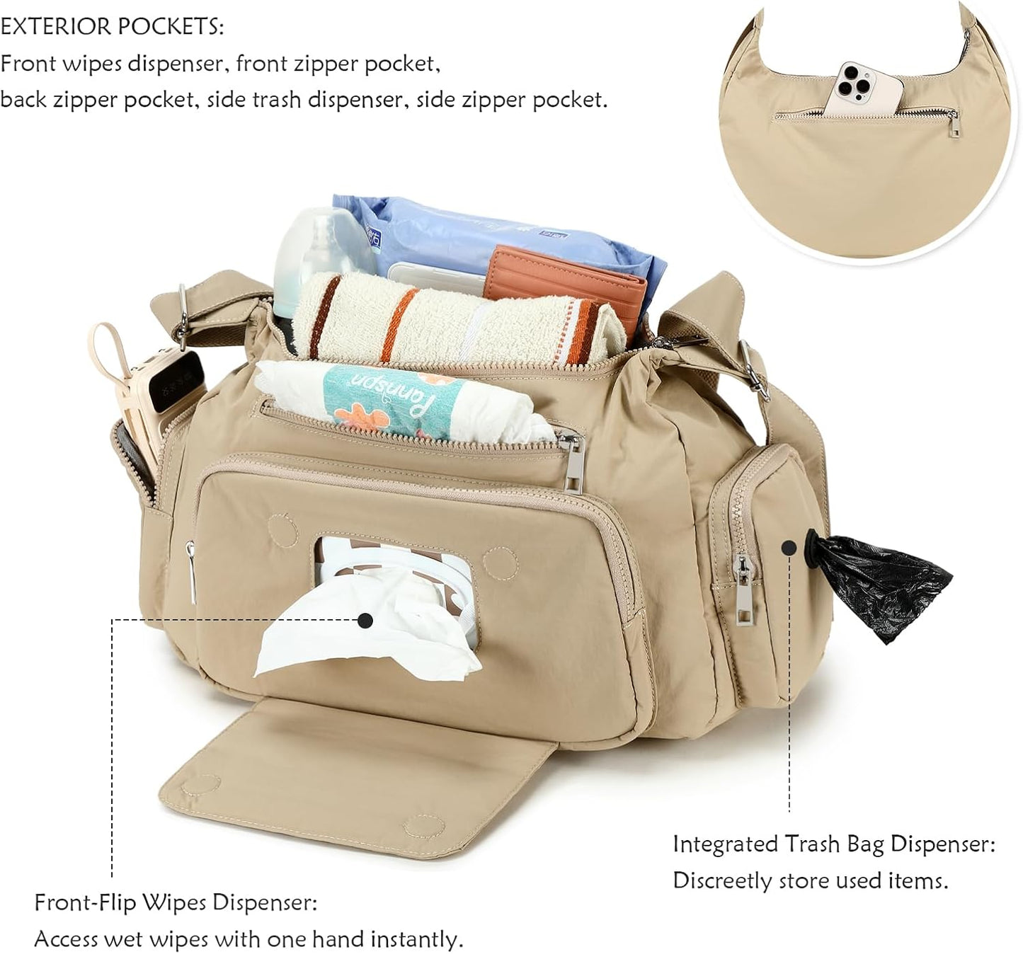 Puffer Crossbody Bags for Women Mom Large Diaper Bag Purse with Wipes & Trash Dispenser Cross Body Purses Messenger Bags | Wipes Dispenser, Trash Dispenser, Lightweight, 22L large capacity, Lots of pockets, baby stroller strap