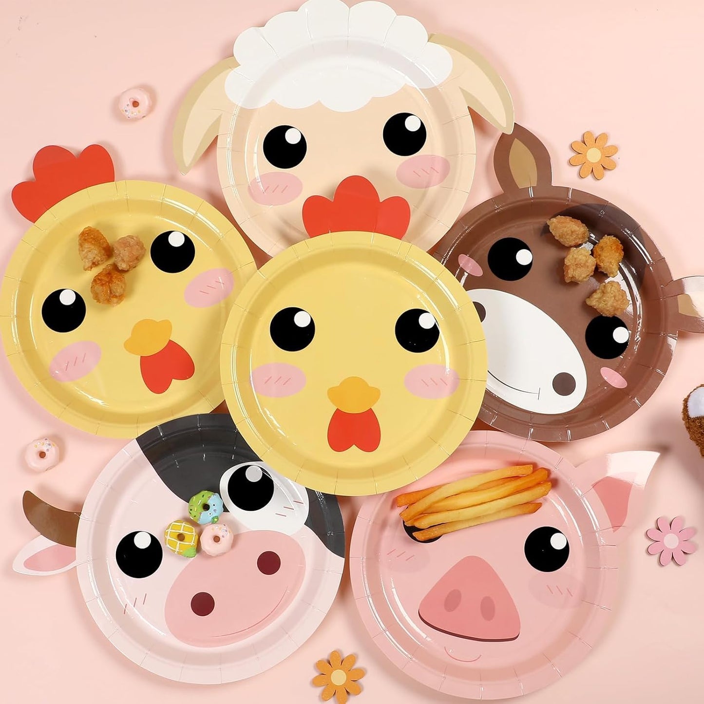 50 Count Farm Animals Party Paper Plates Farm Theme Shaped Disposable Plates Farmhouse Birthday Tableware Animal Cake Supplies for Birthday Baby Shower Farmhouse Fun Barnyard Animals Party Favors