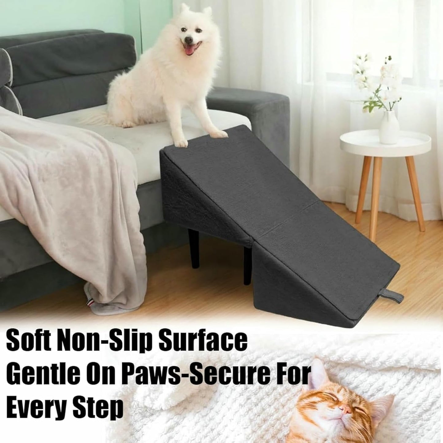 Split Ottoman Dog Ramp, Convertible Wooden Home Step Stool Dog Ramp Stairs, Suitable for Small, Medium-Sized Dogs and Cats, Soft Non-Slip Surface, Portable Pet Ladder