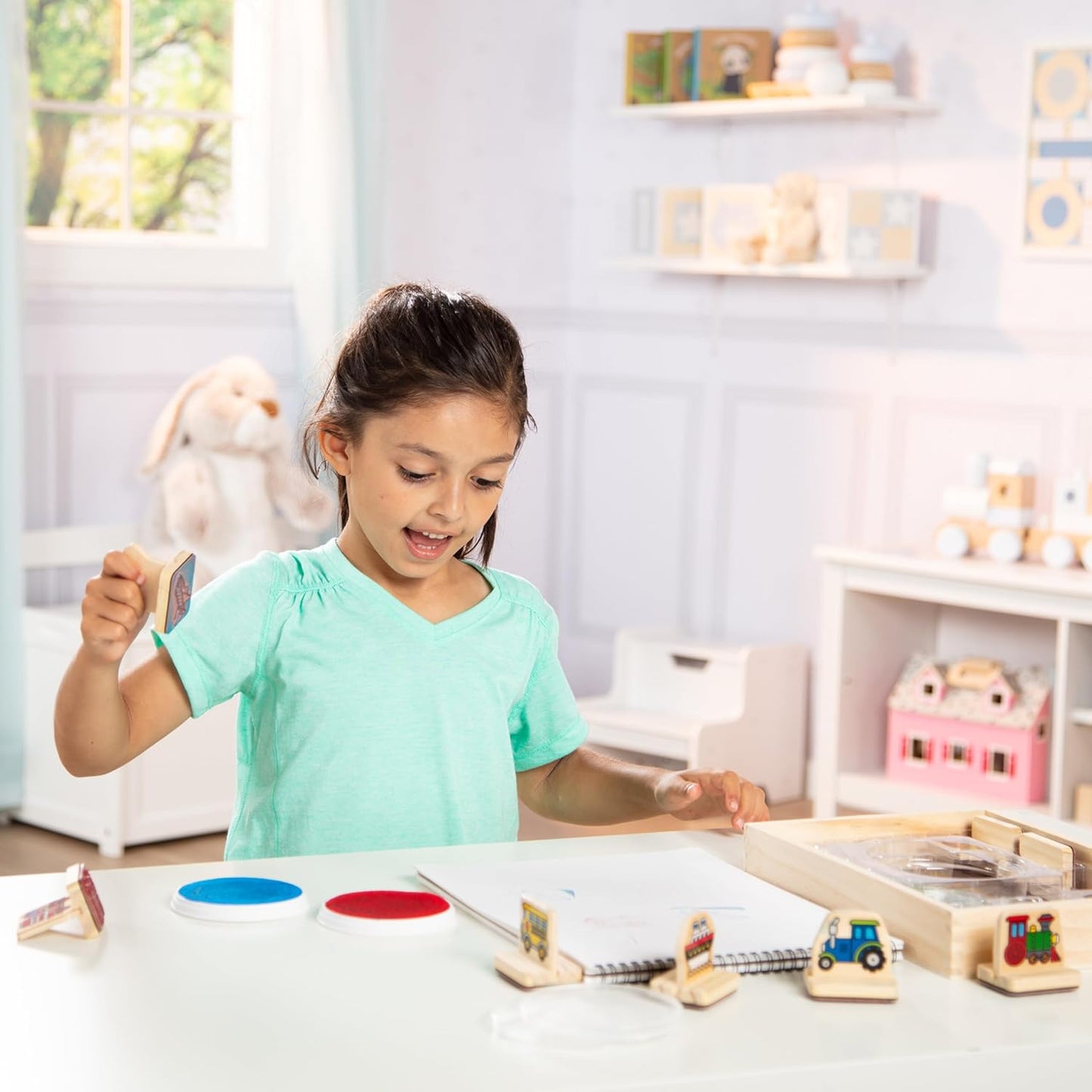Melissa & Doug My First Wooden Stamp Set - Vehicles Kids Art Projects, Stamps with Washable Ink, Vehicle Toys for Kids Ages 4+