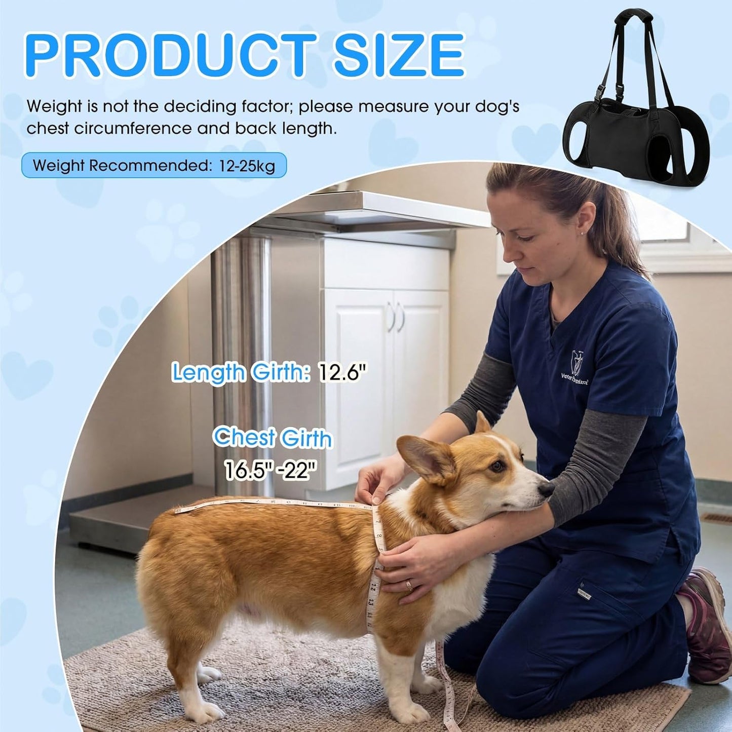Dog Carry Sling Emergency Backpack Pet Legs Support and Rehabilitation Dog Lift Harness Adjustable Lifting Straps Carrier for Senior Dogs Joint Injuries, Arthritis, Hiking, Skiing, Black(S)
