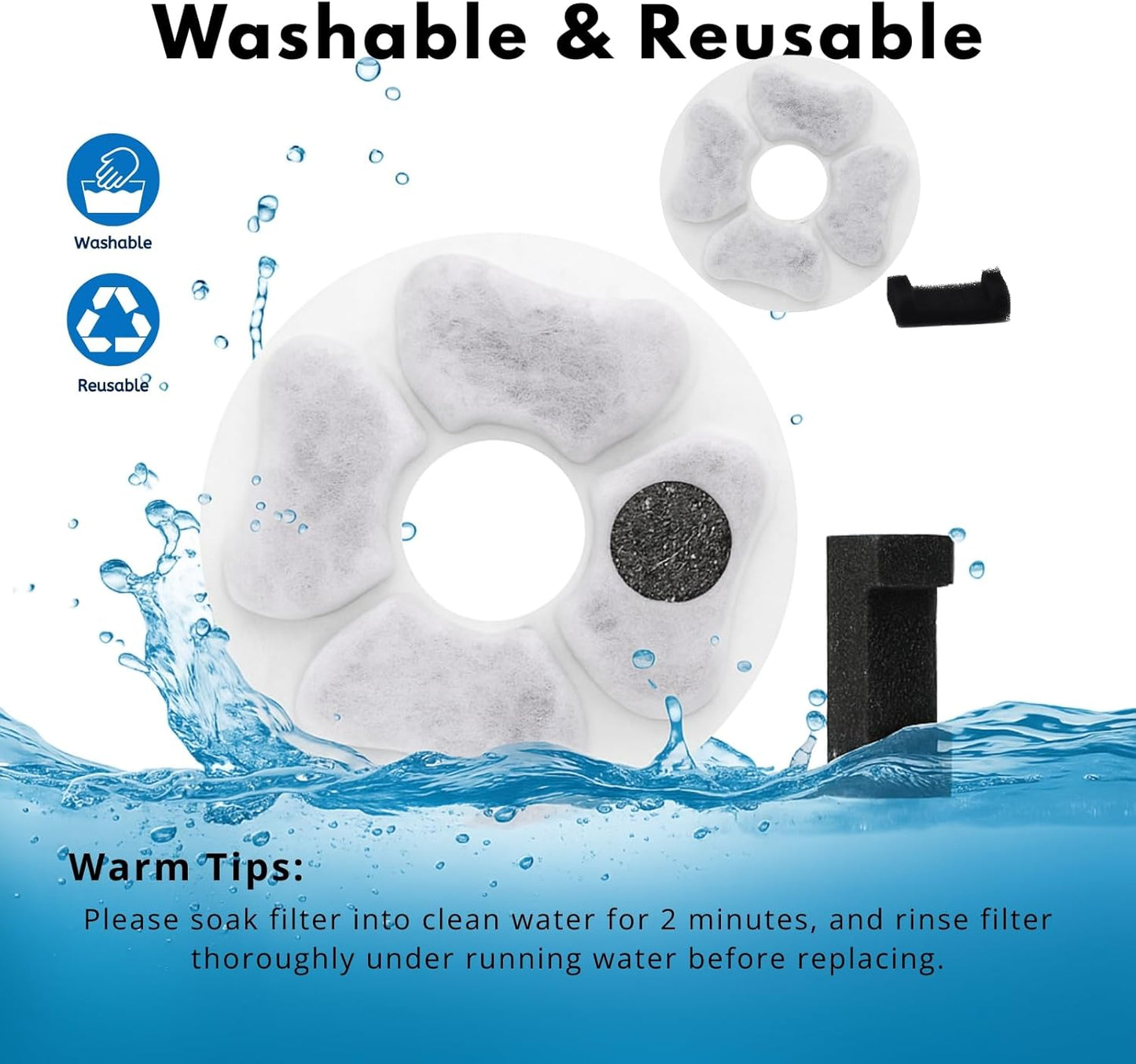 Nispira Cat Water Fountain Replacement Filters with Activated Carbon, Compatible with DEEIPET 74oz/135oz Models, 8 Pack