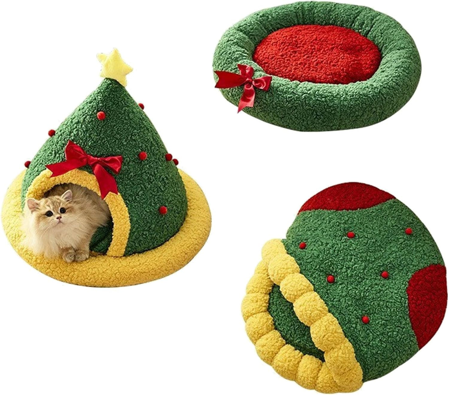 Winter Warm Cats Bed Christmas Theme Soft Foam and Removable Cover Shelter House Rest Bed for Small Animal Home Decors Festival Pet House