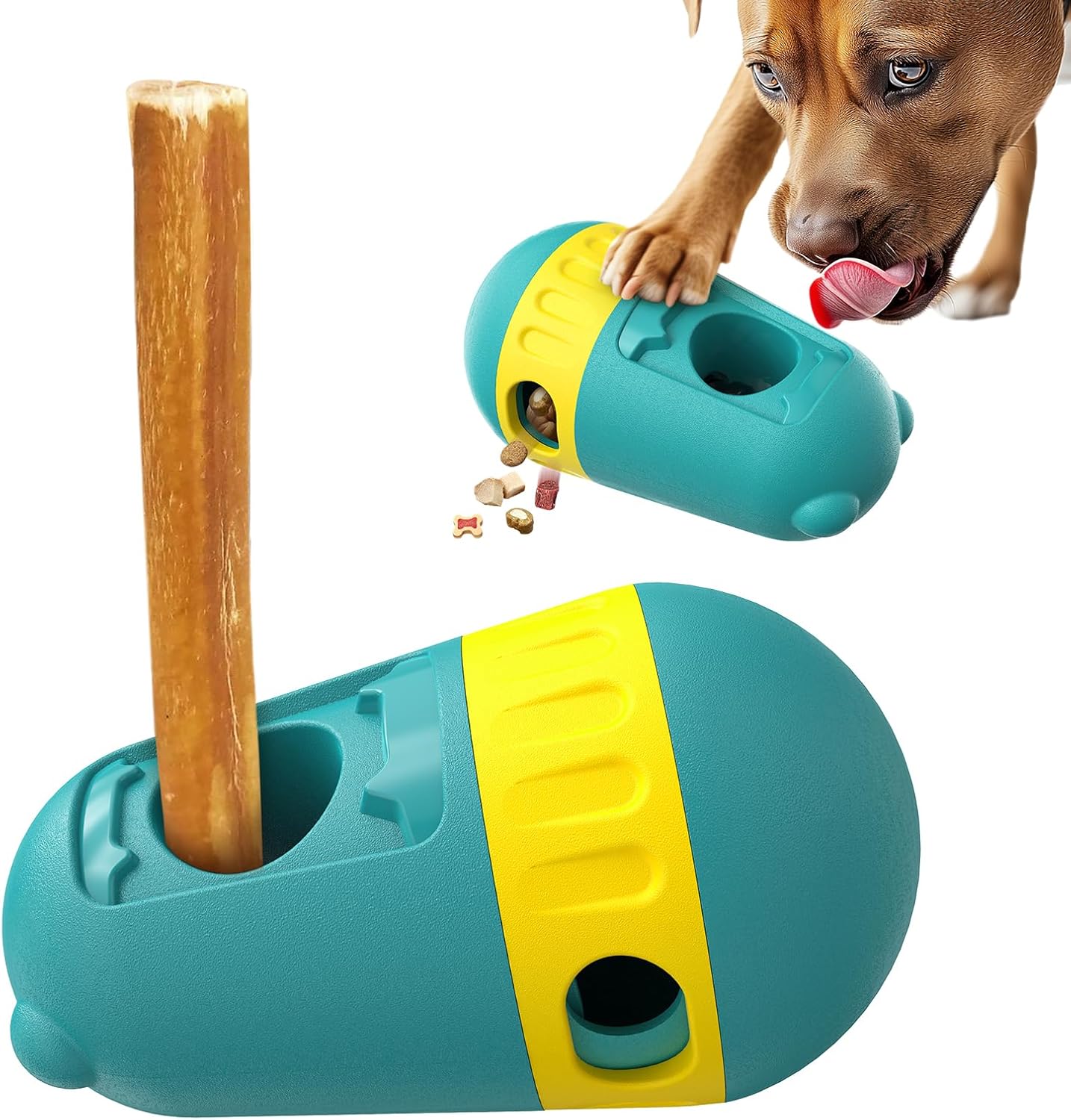 Dog Puzzles Feeder,Puppy Interactive Toys，Indestructible Puppy Toy, Adjustable Food Treat Dispenser, Perfect Alternative to Slow Feeder Dog Bowls,Bully Stick Holder for Dogs (Green)