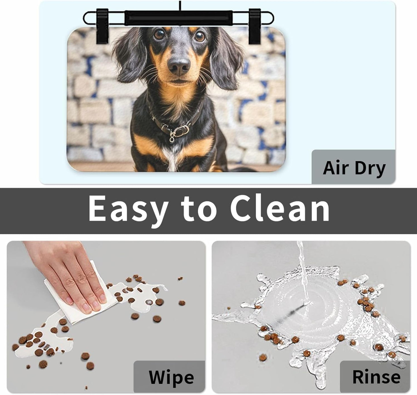 Pet Feeding Mat Leather Dog Food Mat Waterproof Pet Tablecloth Long haired Dachshund Pet Placemat for Dogs Absorbent Dog Bowl Mat Anti-Slip Dogs Mats for Food and Water