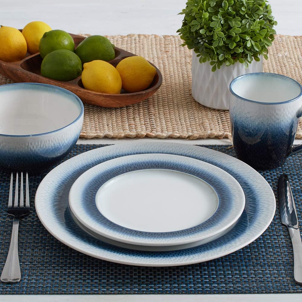 Pfaltzgraff Eclipse Blue 16-Piece Stoneware Dinnerware Set, Service for 4 with Dinner Plates, Salad Plates, Bowls and Mugs, Dishwasher and Microwave Safe