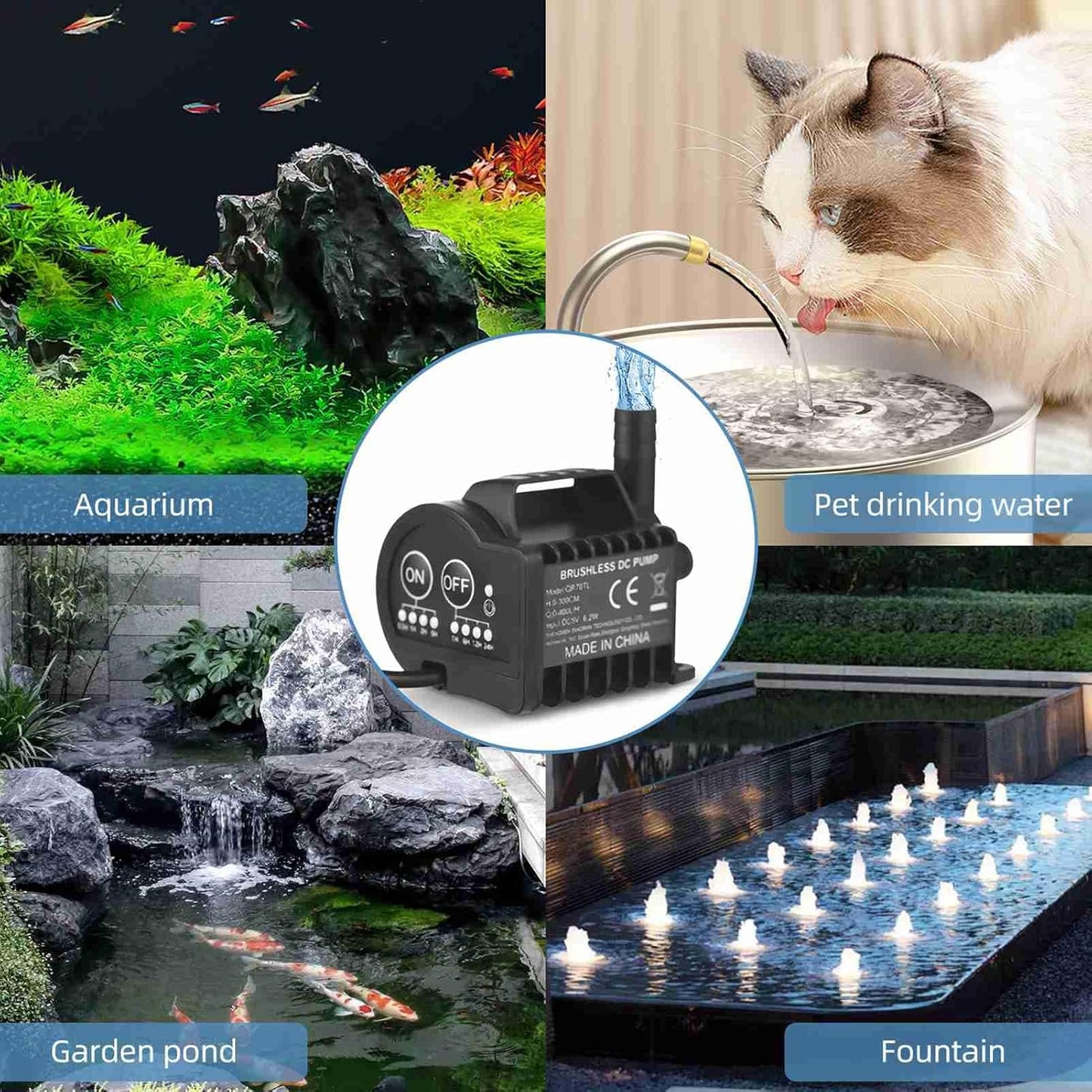 AUNMAS Smart Programmable Submersible Pump, Ultra Quiet 4 Gear Timer for Aquarium Fountain Pond Cooling System USB Powered Suction Cup Base Easy Setup